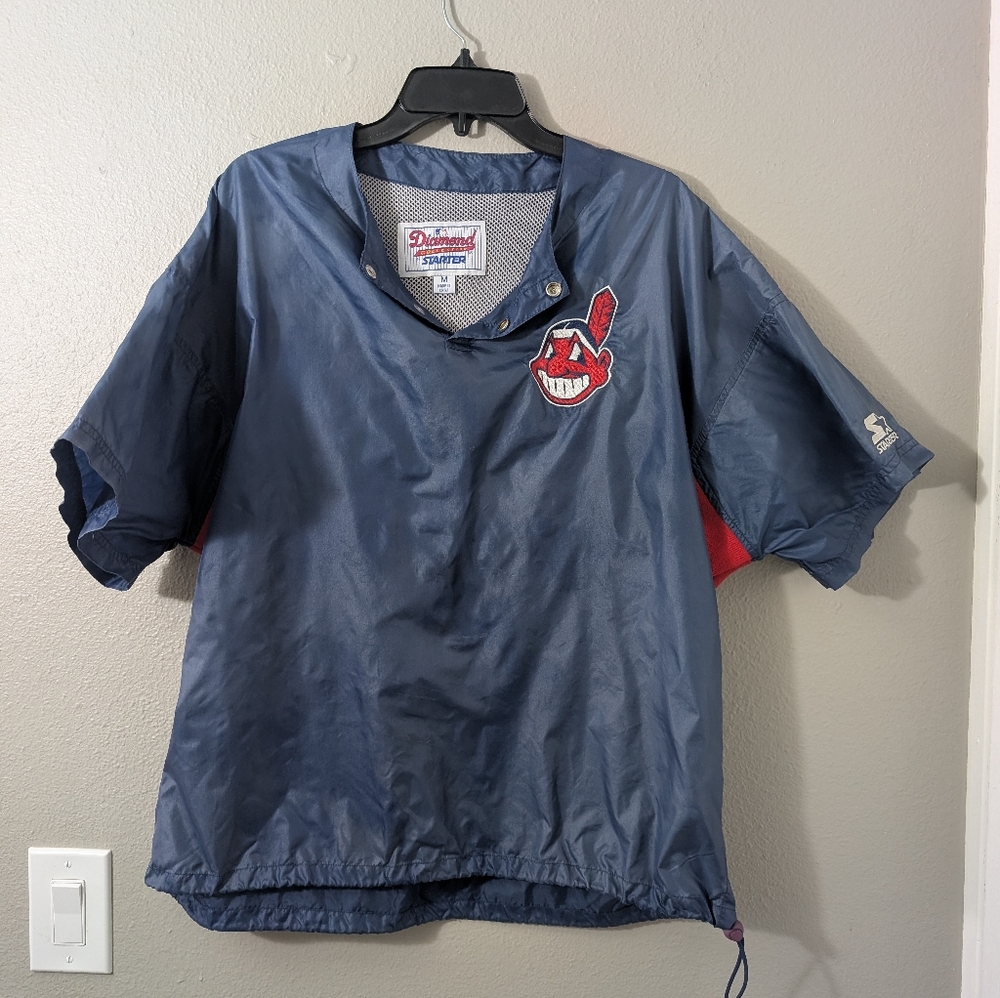 Vintage Starter Navy Pullover Embroidered  Logo Cleveland Indians Windbreaker